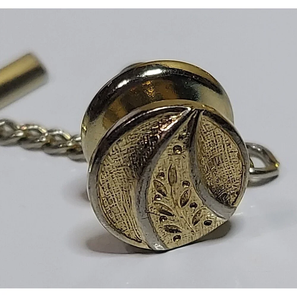 SET Cuff links Tie Tac Brushed with leaf pattern 3/4